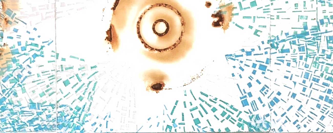 Ausschnitt aus der Grafik Die Erde - einen mehrfarbigen Linoldruck auf 9 Eisenmonotypien